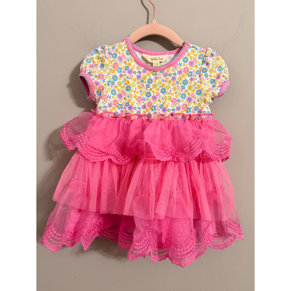 Matilda Jane Tiered Tutu Dress Toddler Girls 12-18M Pink Floral Ruffle Mesh